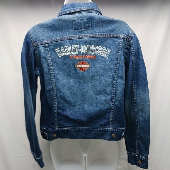 Harley Davidson Y2K Womans Denim Jacket Embroidered V-Twin Back. Womans Large.. - Picture 4 of 16